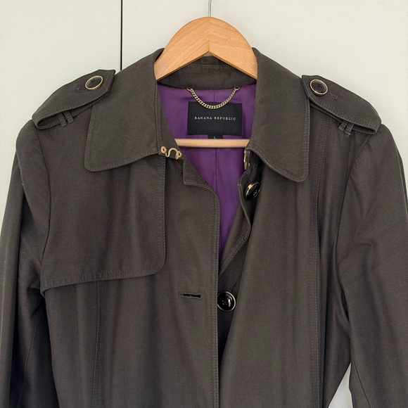 Banana Republic Jackets & Blazers - Banana Republic Charcoal Trench Coat with Purple Lining Large